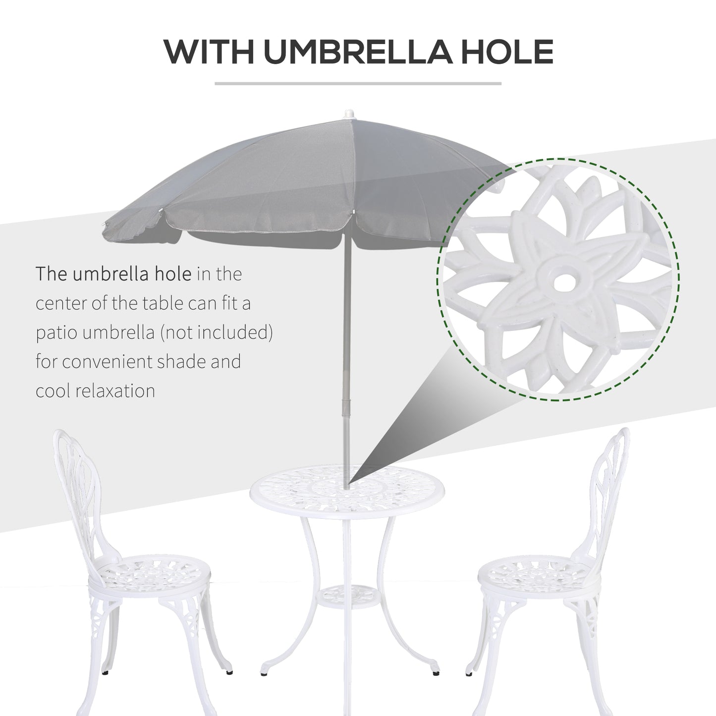 3 Piece Bistro Set, Aluminium Garden Furniture with Umbrella Hole