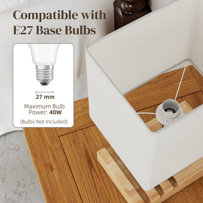 Table Lamp with 3 Slots, Bedside Lamp with Solid Wood Base, White