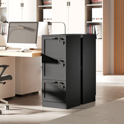 3-Drawer File Cabinet, Lockable Filing Cabinet for A4 Letter, Black
