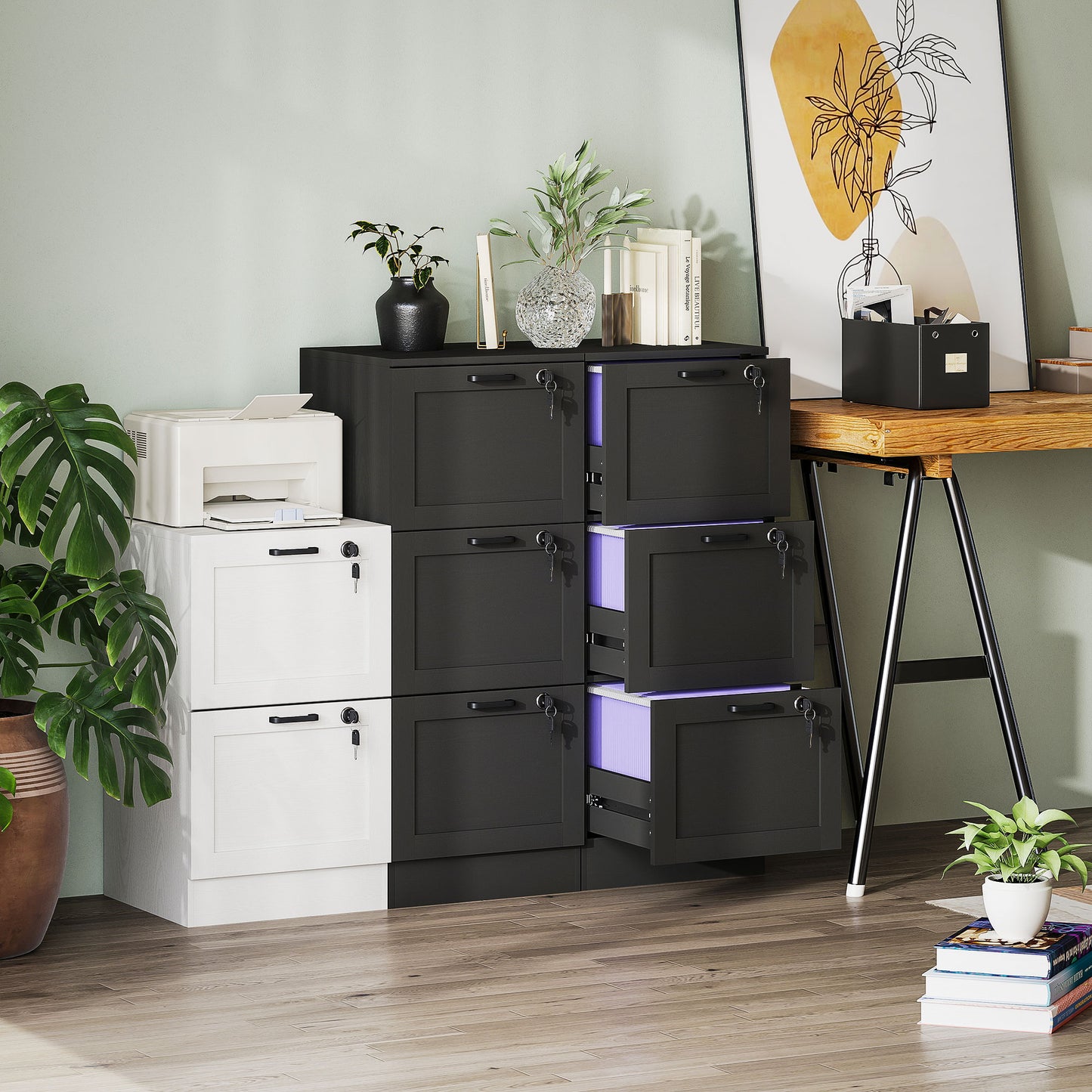 3-Drawer File Cabinet, Lockable Filing Cabinet for A4 Letter, Black