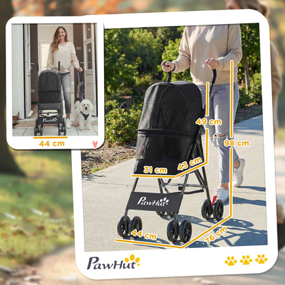 Foldable Dog Stroller with Mesh Windows for Mini Dogs, Black