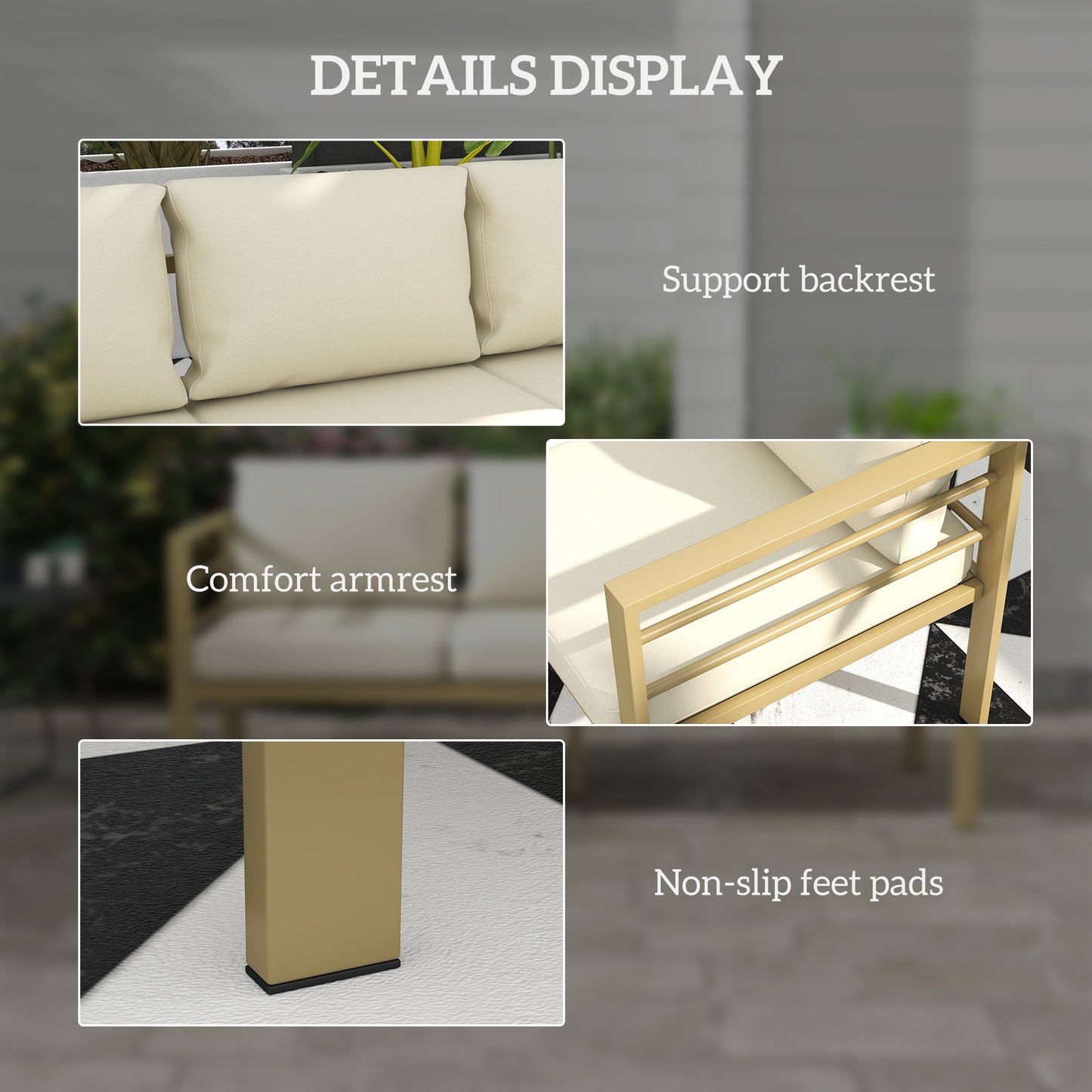 Garden Bench with Cushions, Outdoor Furniture, Cream White