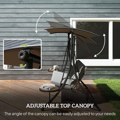 3 Seat Garden Swing Chair Steel w/ Adjustable Canopy and Coffee Tables