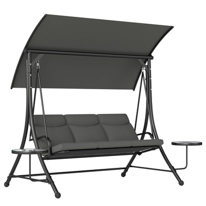3 Seat Garden Swing Chair Steel w/ Adjustable Canopy and Coffee Tables
