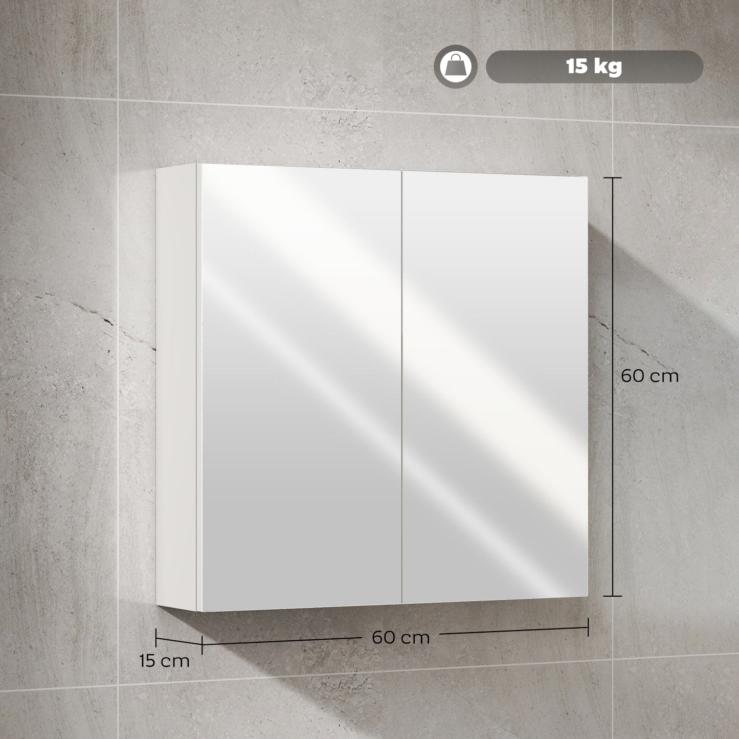 Bathroom Mirror Cabinet Wall Mounted, 60 x 15 x 60 cm, White