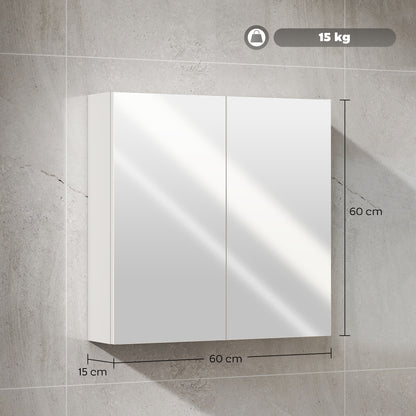 Bathroom Mirror Cabinet Wall Mounted, 60 x 15 x 60 cm, White