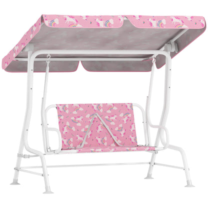 Kids 2-Seater Porch Swing with Seat Belts, Adjustable Canopy Pink