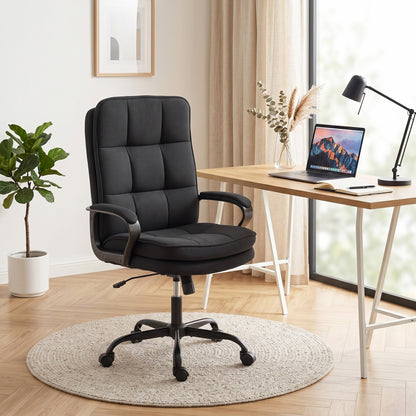 Executive Office Chair, Fabric Computer Desk Chair with Dual-Layer Padding, High Back, Silent Swivel Wheels, Armrest, Height Adjustable, Rocking Function for Home, Black