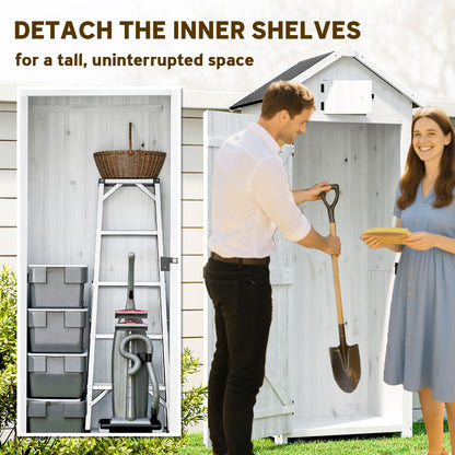 Wooden Garden Storage Shed Tool Storage Box, Light Grey