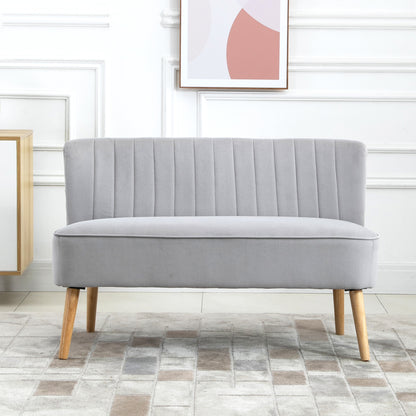 Velvet-Feel Double Sofa w/ Wood Frame Foam Padding