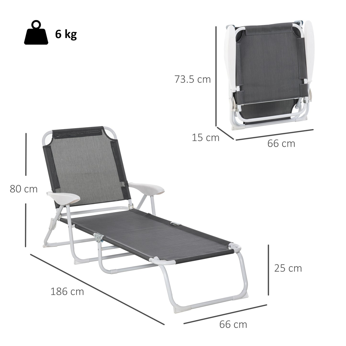 Folding Sun Lounger Garden Reclining Lounge Chair 4-Level Backrest