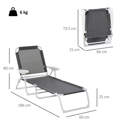 Folding Sun Lounger Garden Reclining Lounge Chair 4-Level Backrest