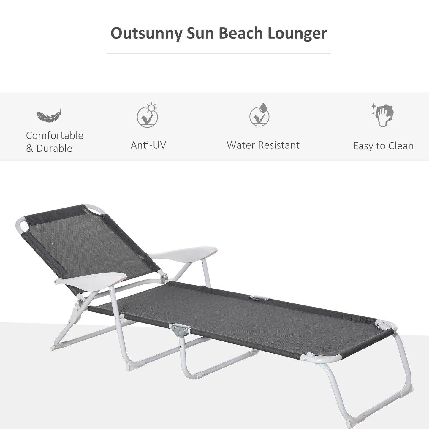 Folding Sun Lounger Garden Reclining Lounge Chair 4-Level Backrest
