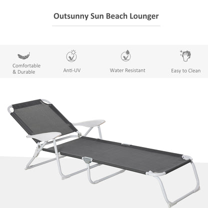 Folding Sun Lounger Garden Reclining Lounge Chair 4-Level Backrest