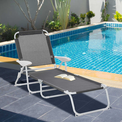 Folding Sun Lounger Garden Reclining Lounge Chair 4-Level Backrest