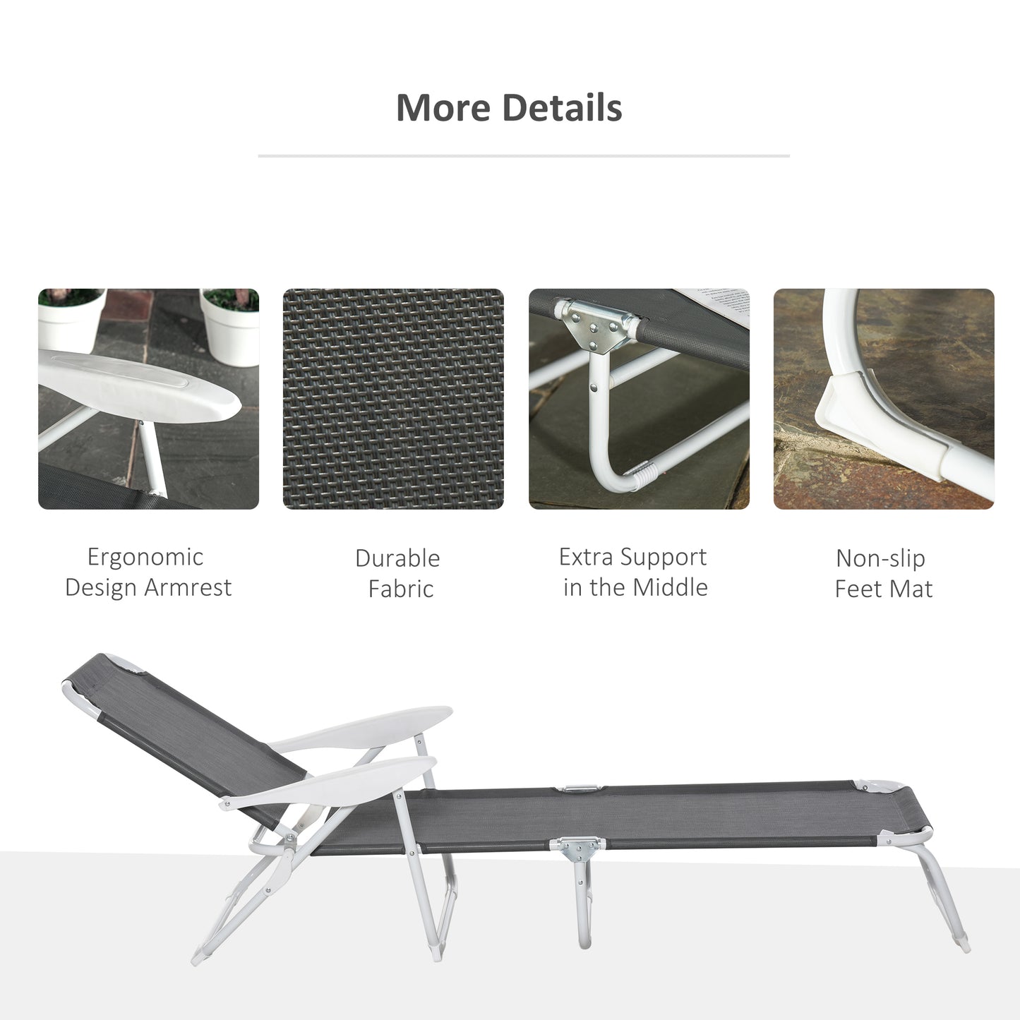 Folding Sun Lounger Garden Reclining Lounge Chair 4-Level Backrest