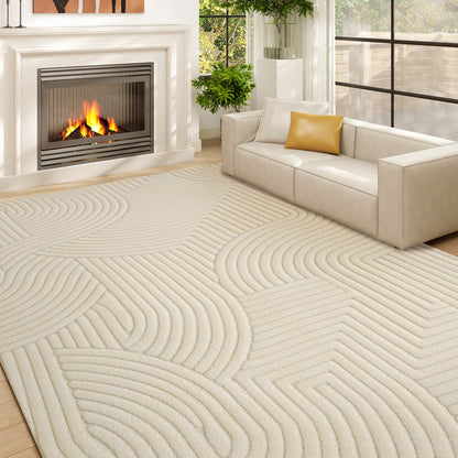 Modern Geometric Rug, Thick & Plush, Non-Slip, 160 x 120 cm – Cream