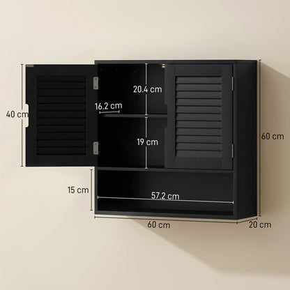 Bathroom Cabinet, Wall Mounted Cabinet with Adjustable Shelves, Black