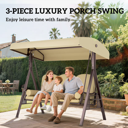 3 Seater Garden Swing Chair Patio Swing Bench w/ Cup Trays Brown