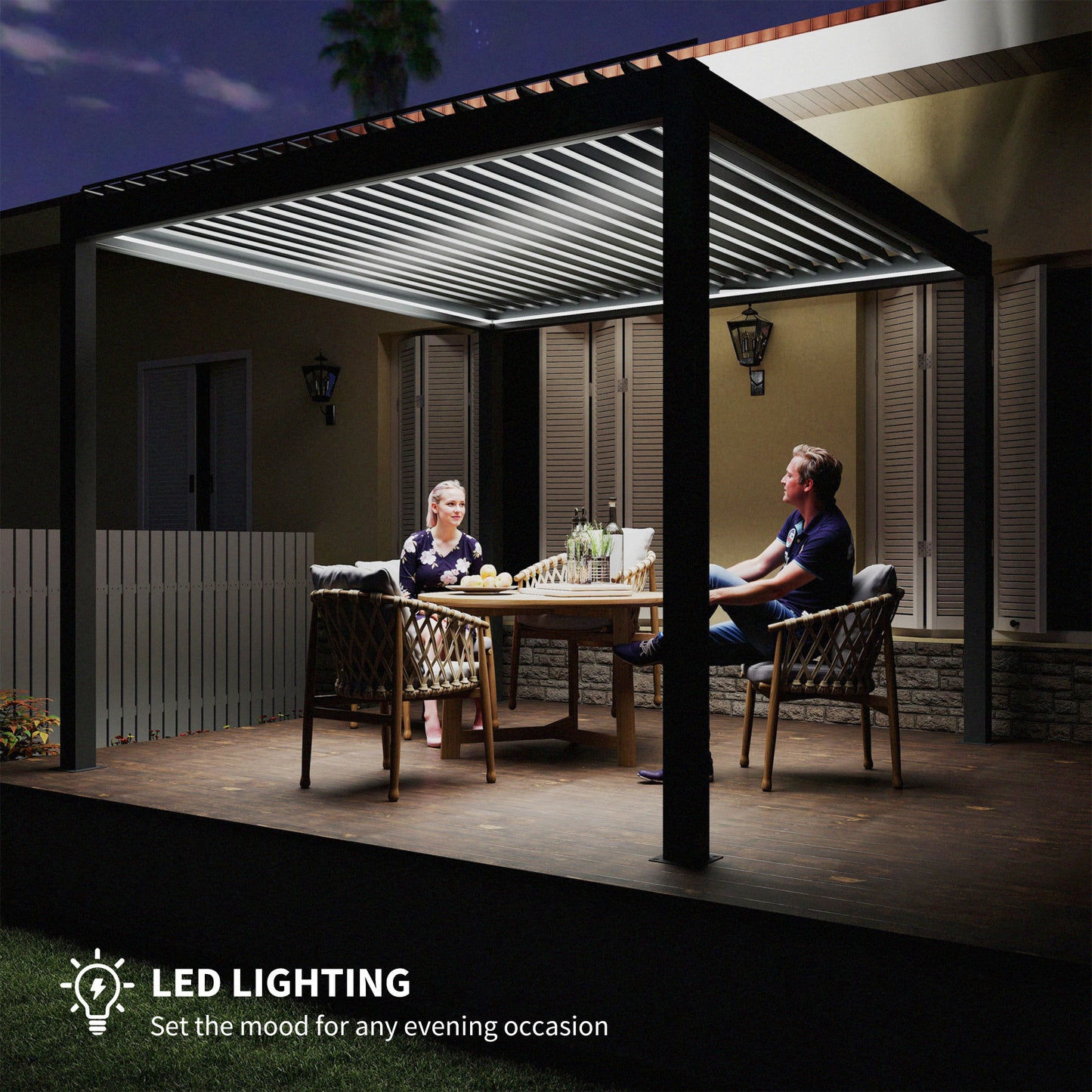 3 x 3(m) Electric Louvered Pergola Aluminium Pergola w/ LED Light