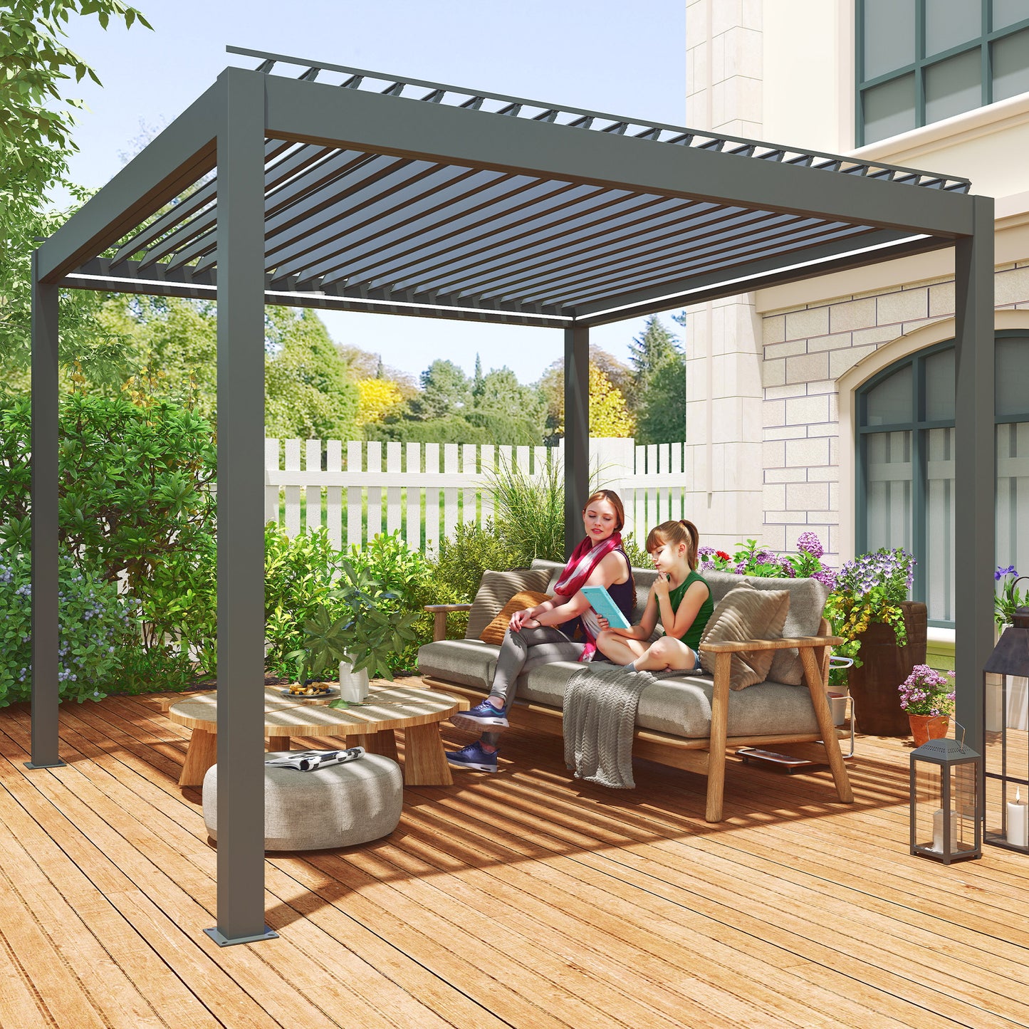 3 x 3(m) Electric Louvered Pergola Aluminium Pergola w/ LED Light