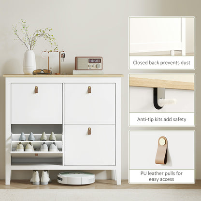 4 Drawer Shoe Cabinet with Flip Doors for Hallway, Entryway, White