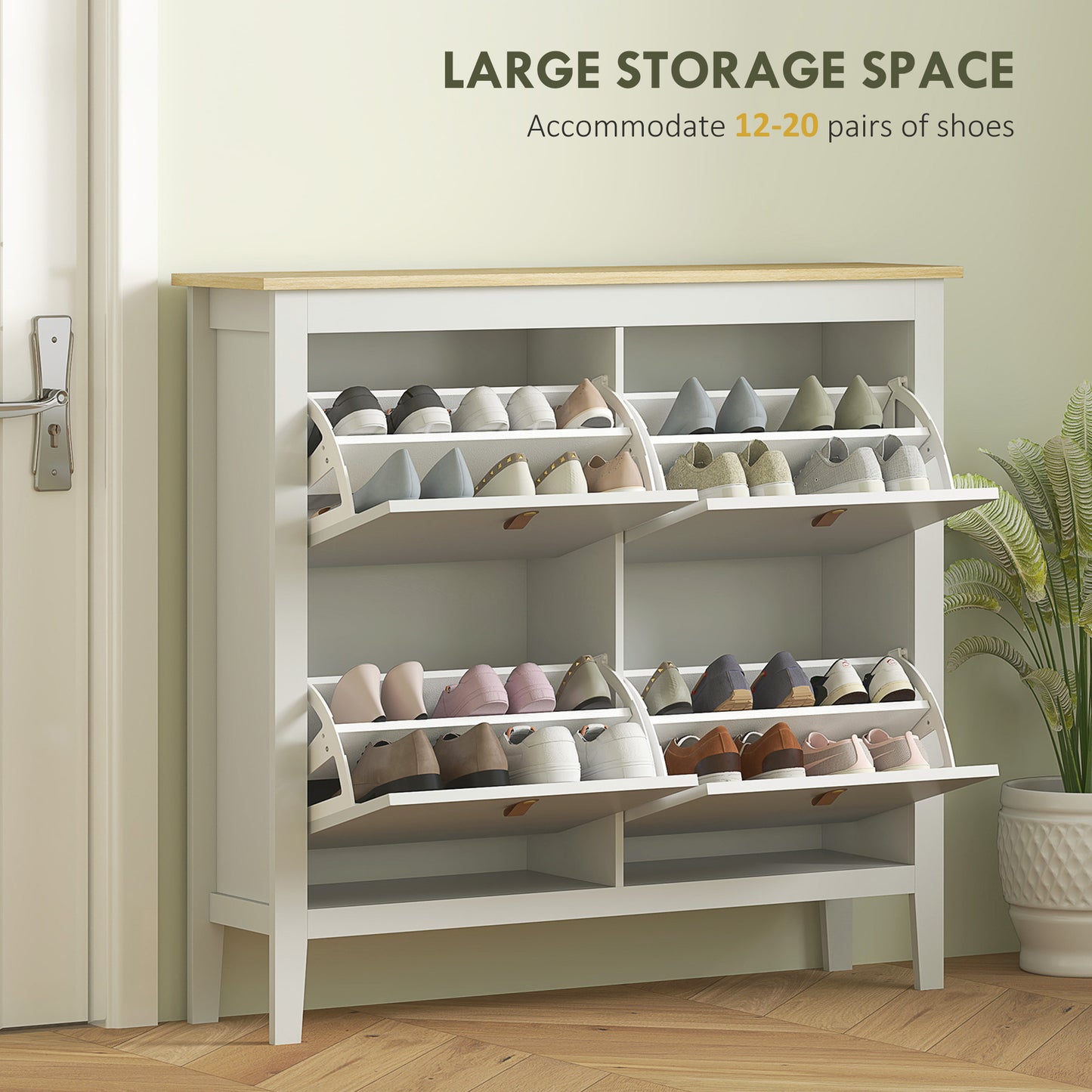 4 Drawer Shoe Cabinet with Flip Doors for Hallway, Entryway, White