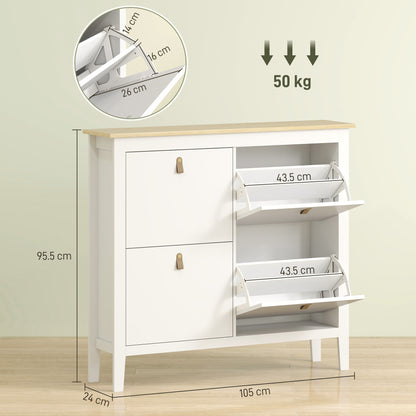 4 Drawer Shoe Cabinet with Flip Doors for Hallway, Entryway, White