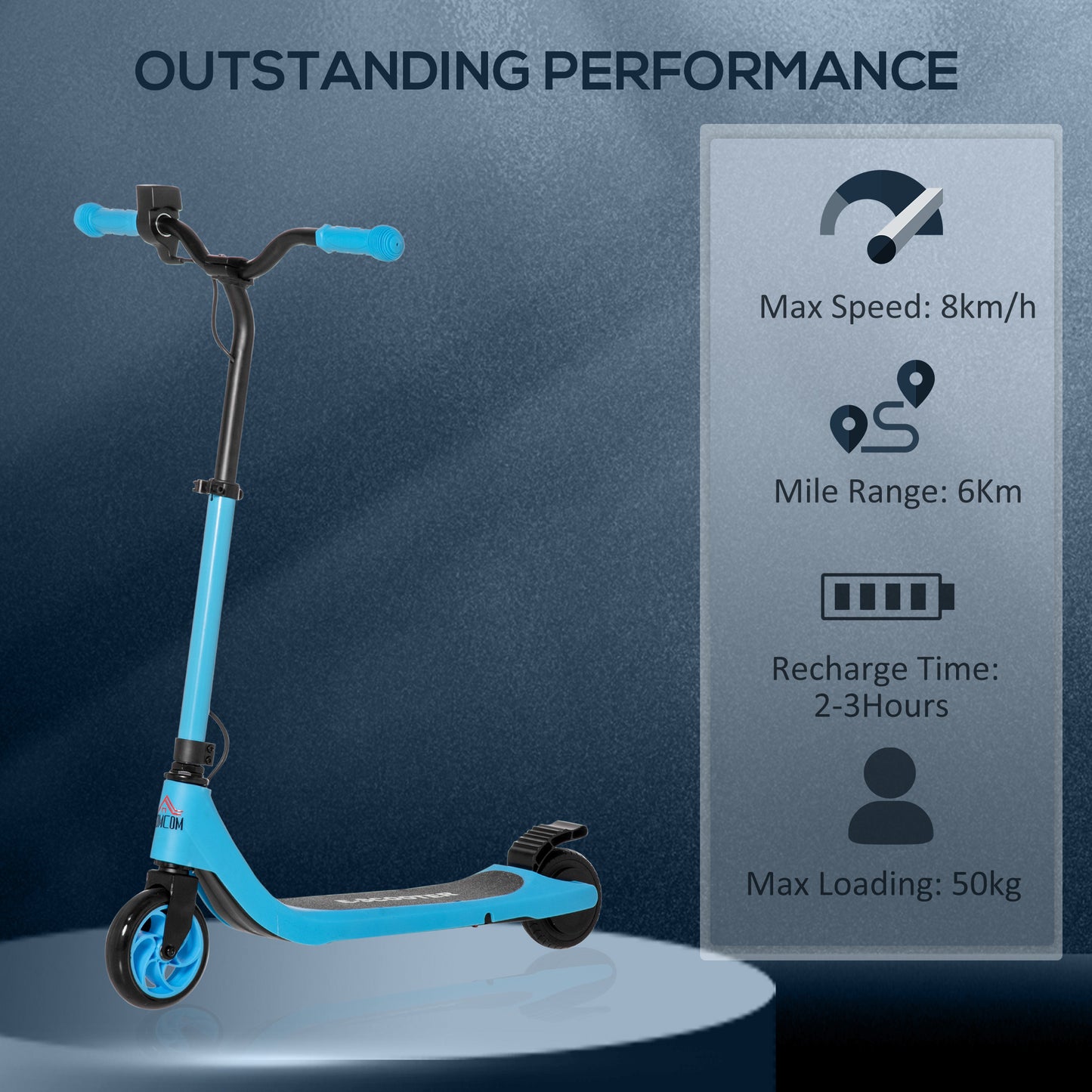 120W Electric Scooter w/ Battery Level Display, Rear Break - Blue