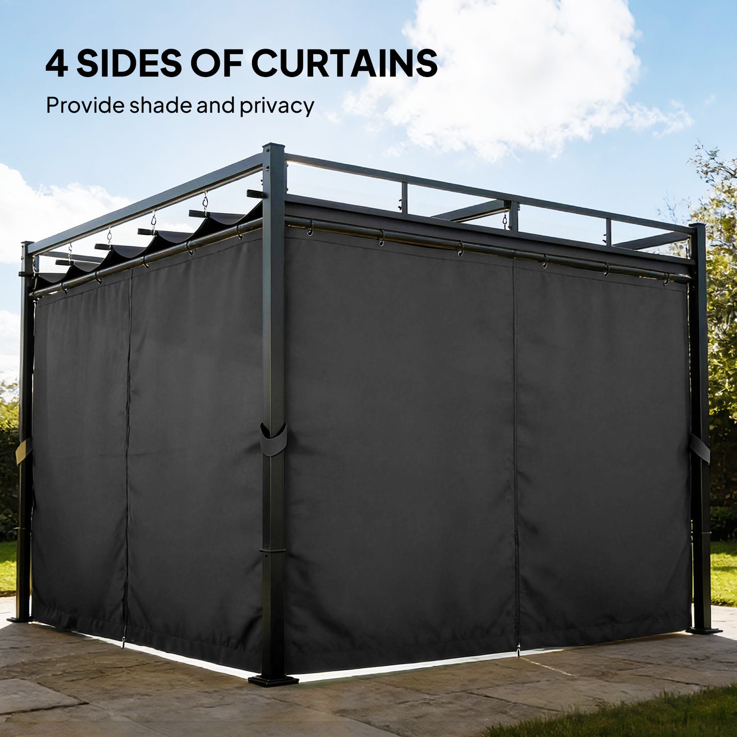 3 x 3 m Garden Pergola with Retractable Canopy, Curtains, Dark Grey