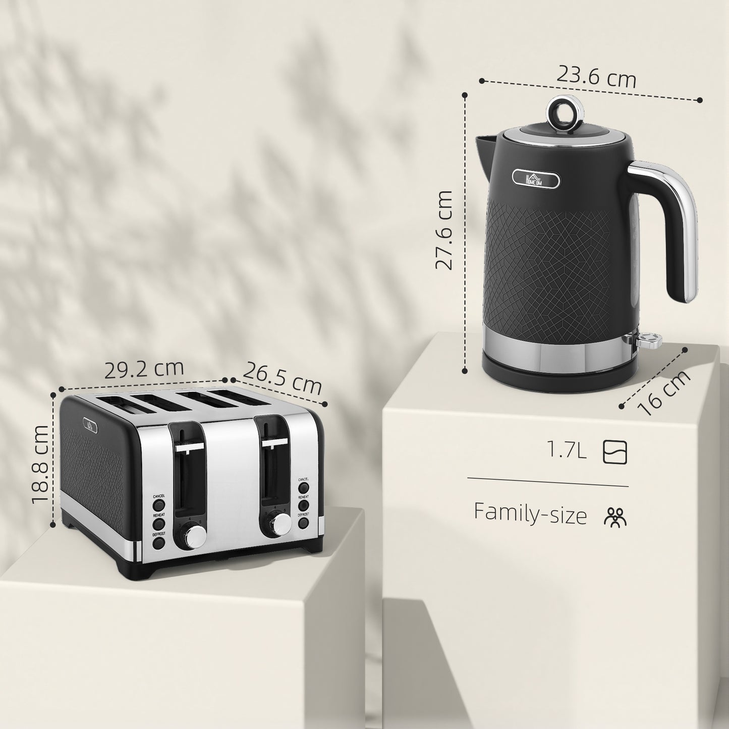 Kettle and Toaster Set with 3000W Rapid Boil, 4 Slice Toaster, Black