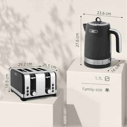 Kettle and Toaster Set with 3000W Rapid Boil, 4 Slice Toaster, Black