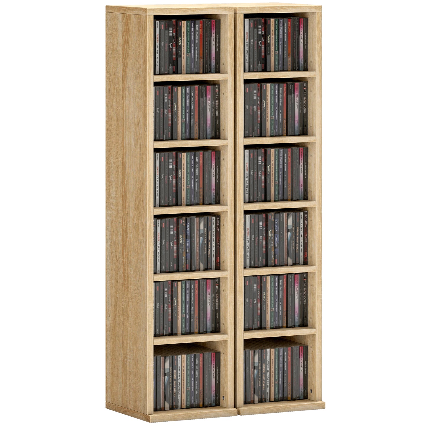 Set of 2 CD Storage Units DVD Shelf with Adjustable Shelves, Oak
