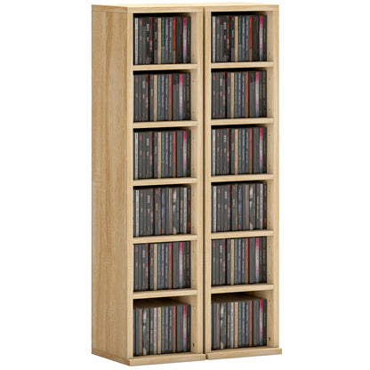 Set of 2 CD Storage Units DVD Shelf with Adjustable Shelves, Oak