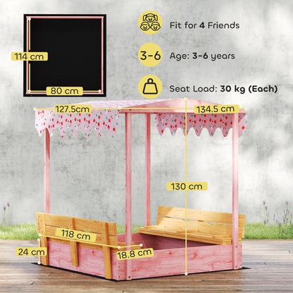 Wooden Sandbox with Lid, Canopy, Seat, Bottom Liner, Pink