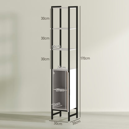 Tall Bathroom Storage Cabinet with 3 Shelves, 30 x 30 x 170 cm, White