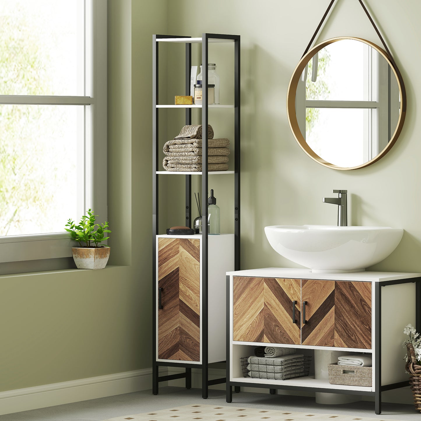 Tall Bathroom Storage Cabinet with 3 Shelves, 30 x 30 x 170 cm, White