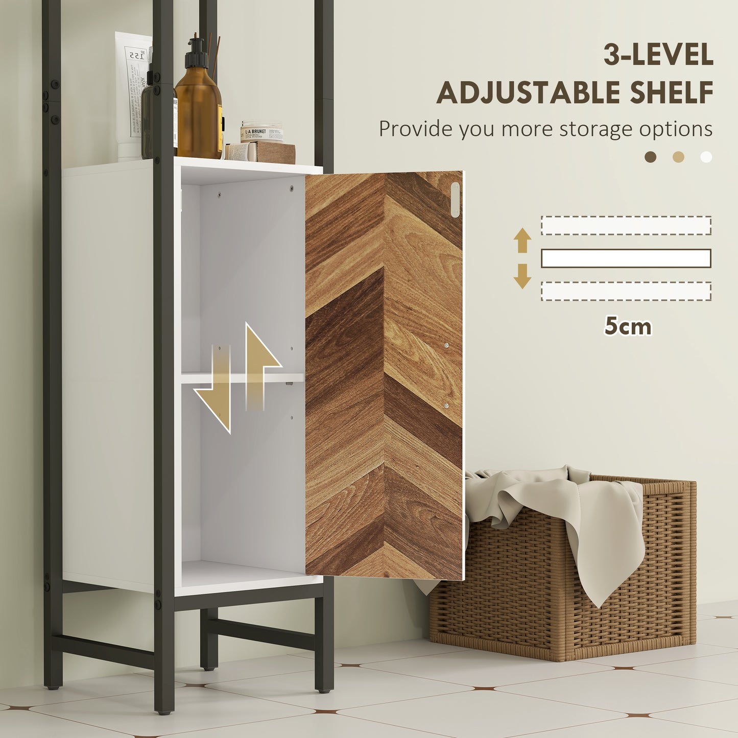 Tall Bathroom Storage Cabinet with 3 Shelves, 30 x 30 x 170 cm, White