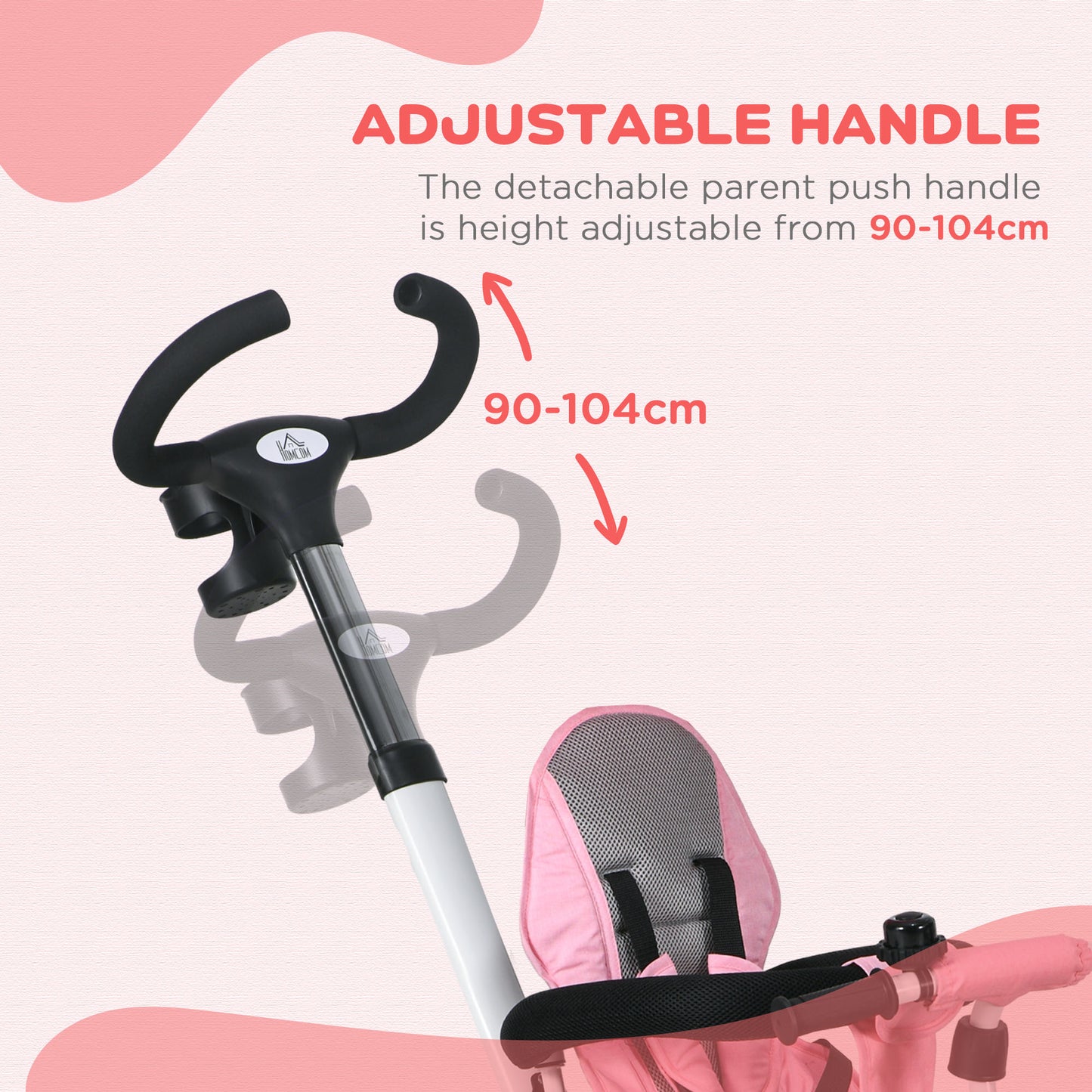 6 in 1 Trike for Toddler 1-5 Years with Parent Handle, Pink