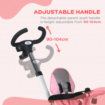6 in 1 Trike for Toddler 1-5 Years with Parent Handle, Pink