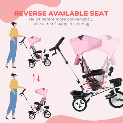 6 in 1 Trike for Toddler 1-5 Years with Parent Handle, Pink