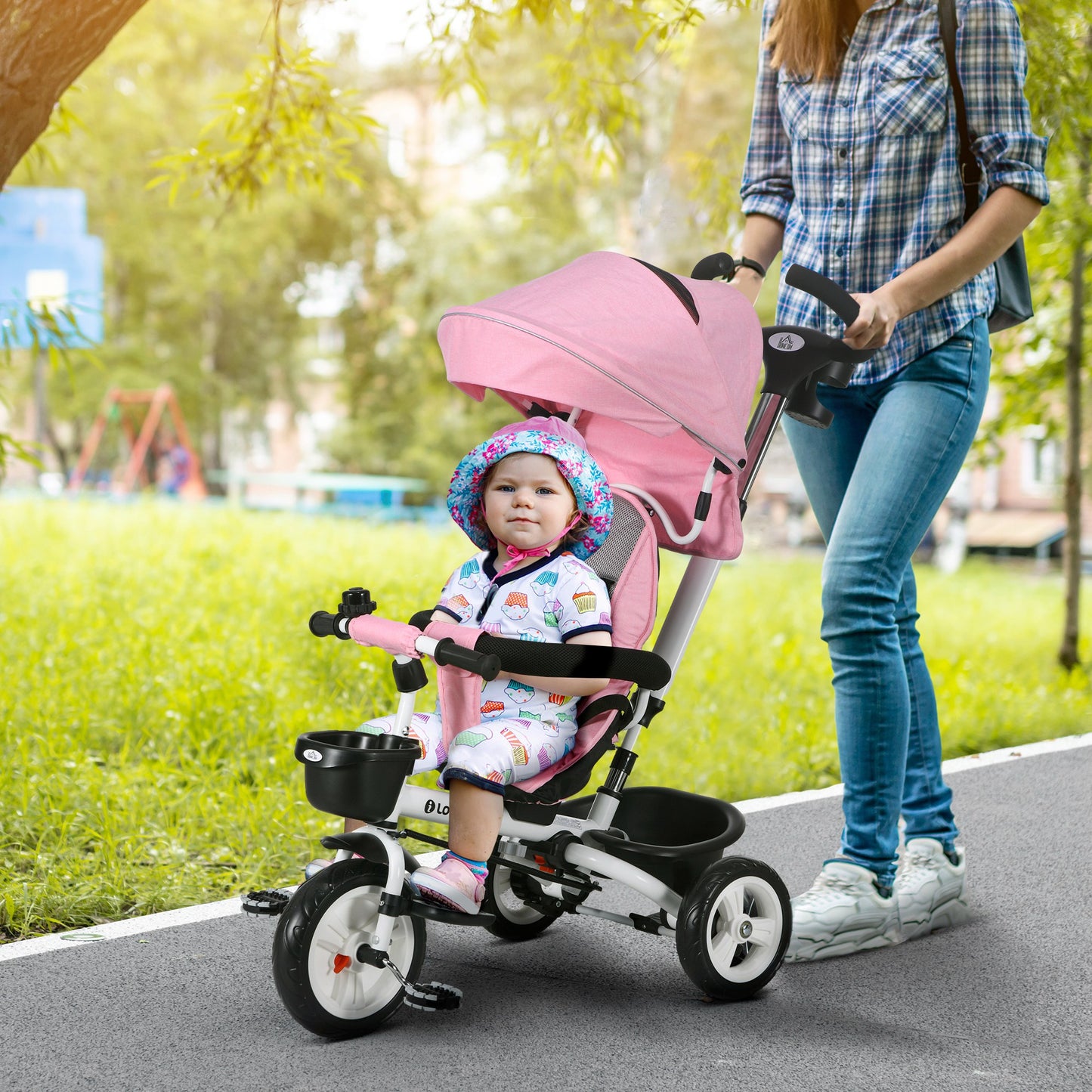 6 in 1 Trike for Toddler 1-5 Years with Parent Handle, Pink