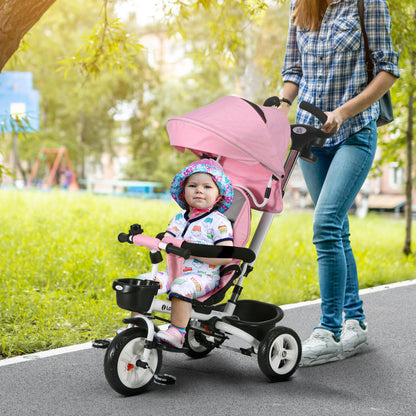 6 in 1 Trike for Toddler 1-5 Years with Parent Handle, Pink