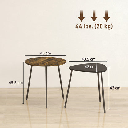 Set of 2 Nesting Side Table with Metal Frame, Rustic Brown