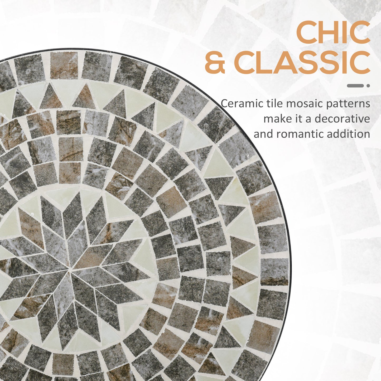 Mosaic Side Table Bistro Coffee Table for Garden Patio Balcony Grey