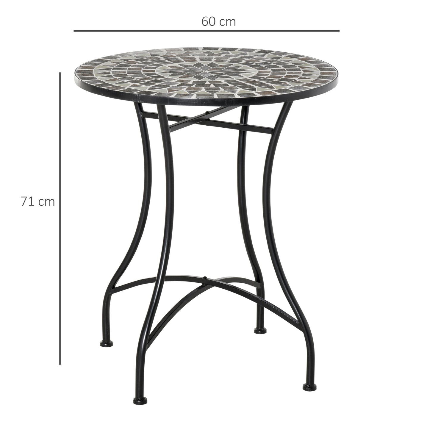 Mosaic Side Table Bistro Coffee Table for Garden Patio Balcony Grey