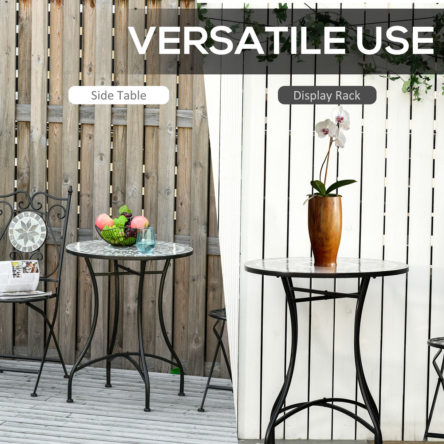 Mosaic Side Table Bistro Coffee Table for Garden Patio Balcony Grey