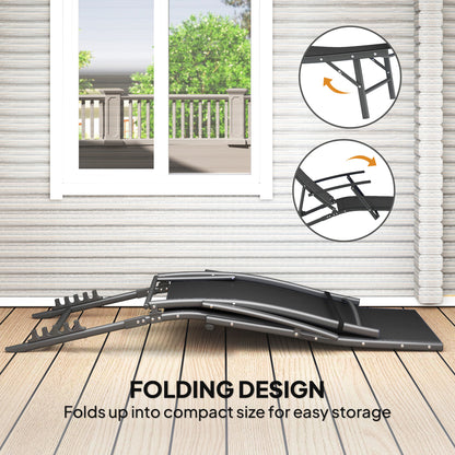 Set of 2 Garden Sun Loungers, Folding Chaise Lounge Chairs, Black