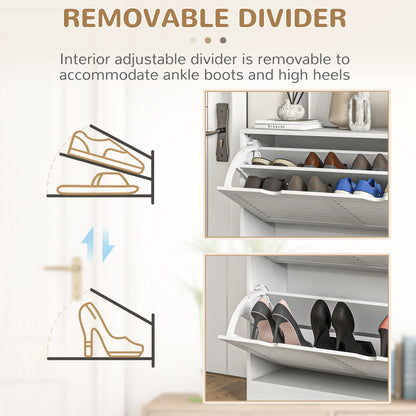 Slim Shoe Storage Cabinet with 2 Flip Drawers for Entryway, White
