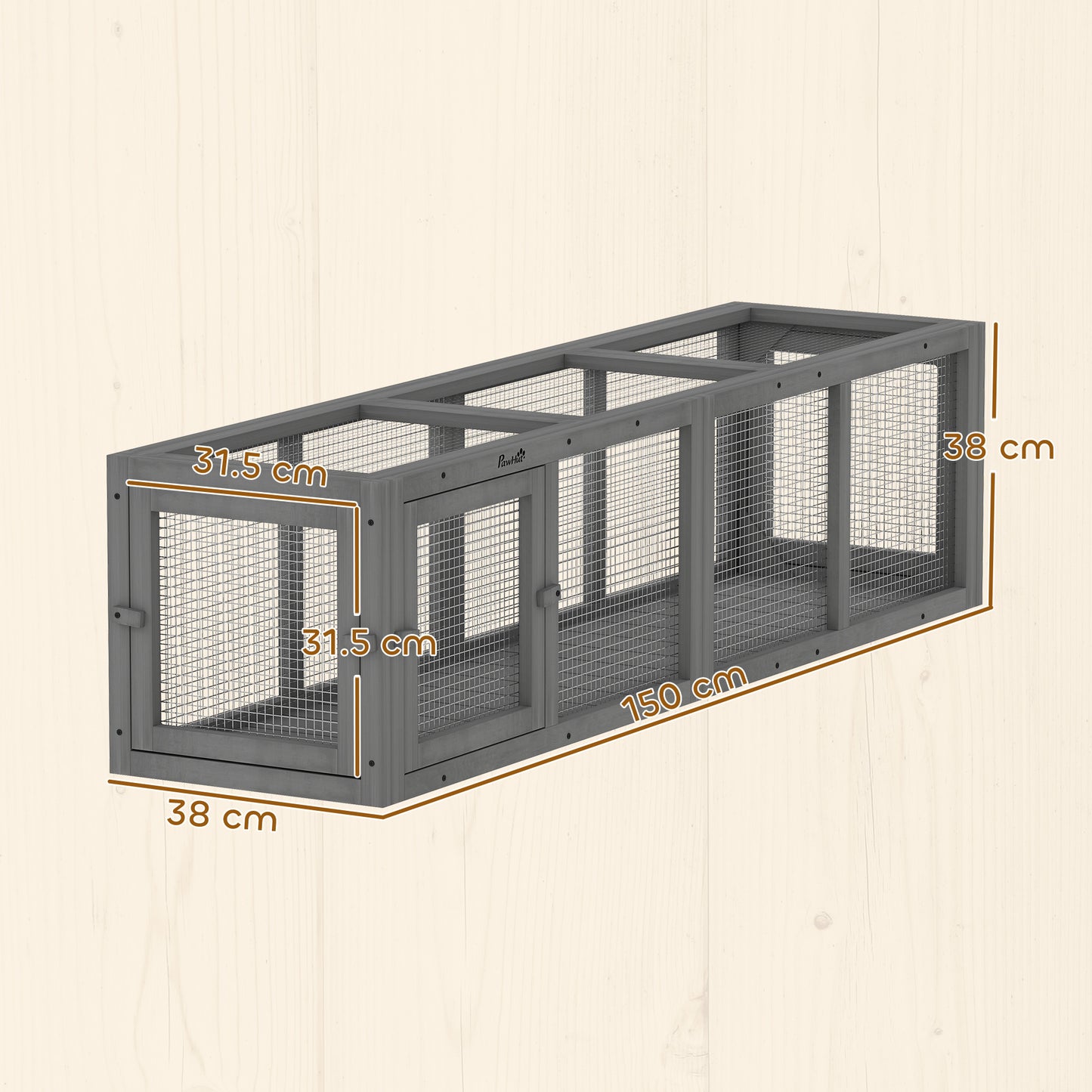 Outdoor Cat Tunnel, Wooden Extendable Pet Run, for Kitty, Puppy, Grey